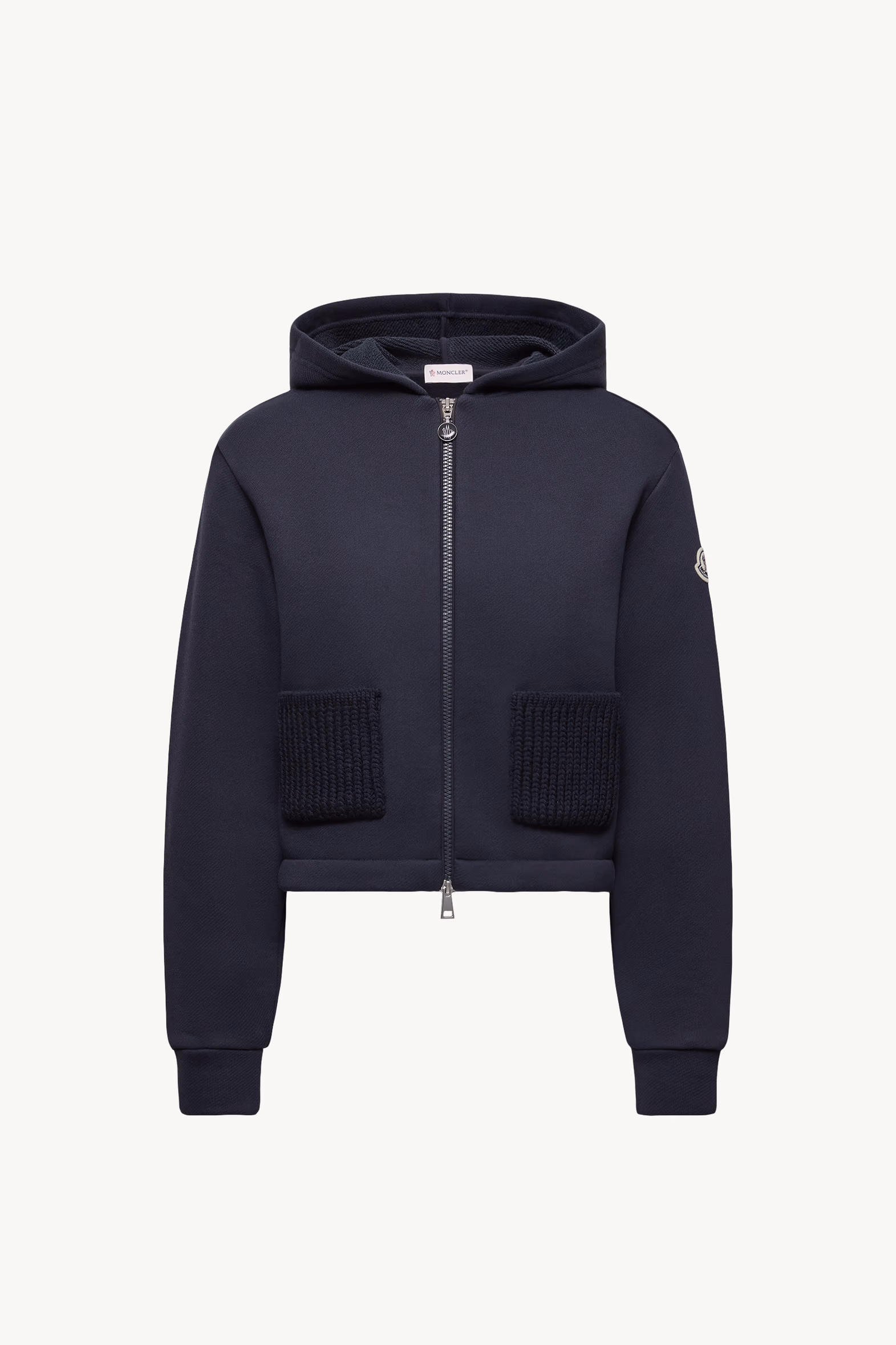 Knit Accent Cotton Zip-Up Hoodie Women Navy Blue Moncler 2